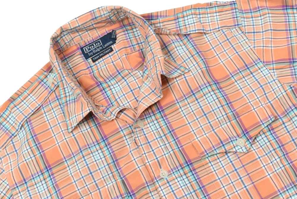 Vintage Polo Ralph Lauren Trim Western Shirt Mens XL Orange Plaid Long Sleeve